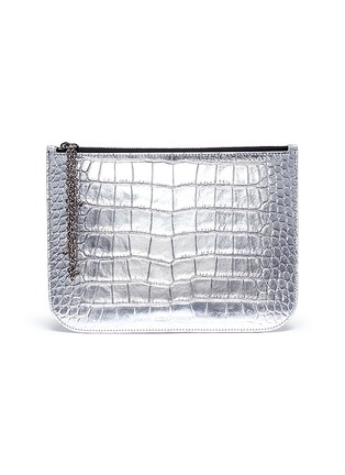 Main View - Click To Enlarge - ALEXANDER MCQUEEN - Metallic croc embossed leather pouch