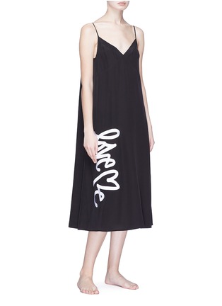 Figure View - Click To Enlarge - LOVE ME X LANE CRAWFORD - Logo embroidered silk crepe slip dress