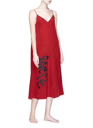 Figure View - Click To Enlarge - LOVE ME X LANE CRAWFORD - Logo embroidered silk crepe slip dress