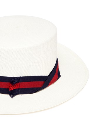 Detail View - Click To Enlarge - SENSI STUDIO - Stripe ribbon toquilla straw boater hat