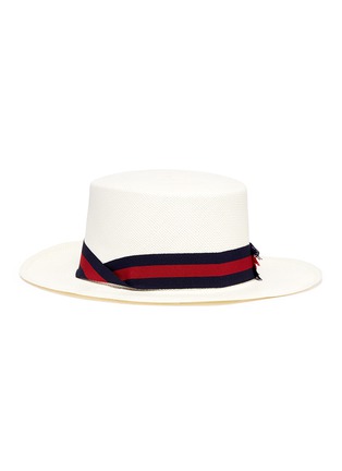 Main View - Click To Enlarge - SENSI STUDIO - Stripe ribbon toquilla straw boater hat