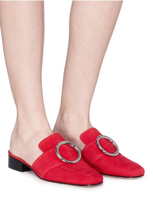 Figure View - Click To Enlarge - DORATEYMUR - 'Petrol' oversized ring suede slide loafers