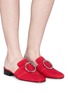 Figure View - Click To Enlarge - DORATEYMUR - 'Petrol' oversized ring suede slide loafers