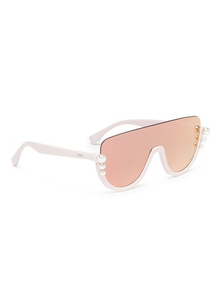 Figure View - Click To Enlarge - FENDI - 'Ribbon and Pearls Visor' mirror aviator sunglasses