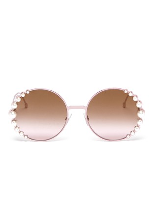 Main View - Click To Enlarge - FENDI - 'Ribbon and Pearls' embellished metal round sunglasses