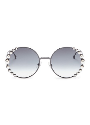 Main View - Click To Enlarge - FENDI - 'Ribbons and Pearls' oversized metal round sunglasses