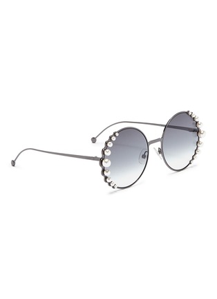 Figure View - Click To Enlarge - FENDI - 'Ribbons and Pearls' oversized metal round sunglasses