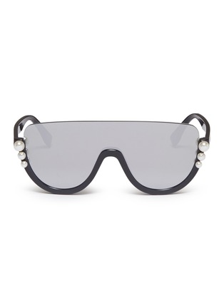Main View - Click To Enlarge - FENDI - 'Ribbons and Pearls Visor' mirror aviator sunglasses