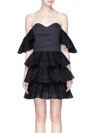 Main View - Click To Enlarge - CAROLINE CONSTAS - 'Irene' broderie anglaise ruffle off-shoulder mini dress