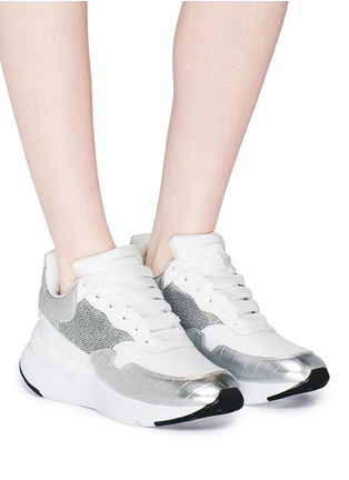 Figure View - Click To Enlarge - ALEXANDER MCQUEEN - Chunky outsole croc embossed panel leather sneakers