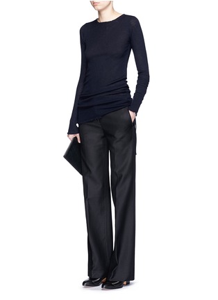 Figure View - Click To Enlarge - HELMUT LANG - Frayed ruche cashmere rib knit sweater