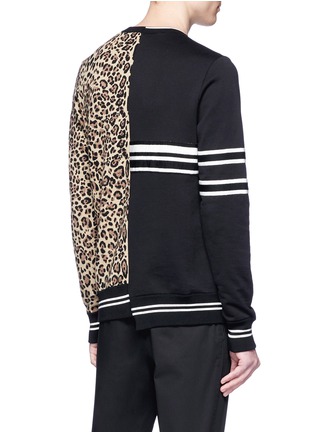 Back View - Click To Enlarge - - - Stripe sweatshirt panel leopard jacquard sweater