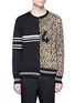 Main View - Click To Enlarge - - - Stripe sweatshirt panel leopard jacquard sweater
