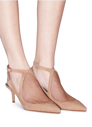 Figure View - Click To Enlarge - ALEXANDER WANG - 'Cecile' mesh panel cutout suede pumps