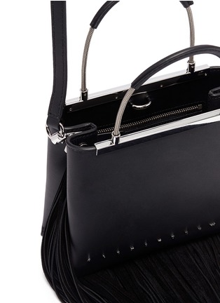 Detail View - Click To Enlarge - ALEXANDER WANG - 'Dime' suede fringe small leather satchel