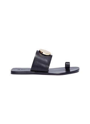Main View - Click To Enlarge - MERCEDES CASTILLO - 'Fallon' oversized nail plate toe ring leather slide sandals