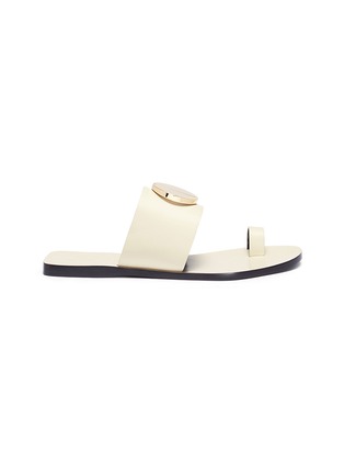 Main View - Click To Enlarge - MERCEDES CASTILLO - 'Fallon' oversized nail plate toe ring leather slide sandals