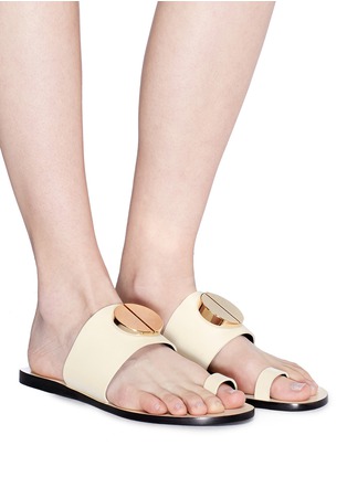 Figure View - Click To Enlarge - MERCEDES CASTILLO - 'Fallon' oversized nail plate toe ring leather slide sandals