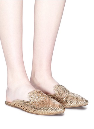 Figure View - Click To Enlarge - SAM EDELMAN - 'Navya' open weave metallic leather slippers