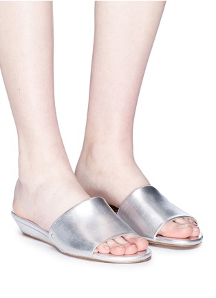 Figure View - Click To Enlarge - SAM EDELMAN - 'Liliana' wedge metallic leather slide sandals