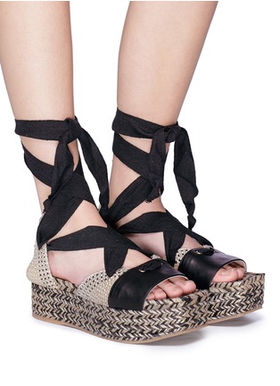 Figure View - Click To Enlarge - PALOMA BARCELÓ - 'Nerine-C' lace up weave espadrille platform sandals