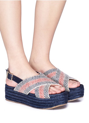 Figure View - Click To Enlarge - PALOMA BARCELÓ - 'Veronica' check cross strap weave platform slingback sandals