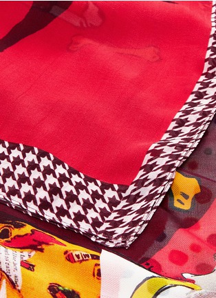 Detail View - Click To Enlarge - PASHMA - Houndstooth border dog collage print silk scarf