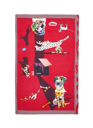 Main View - Click To Enlarge - PASHMA - Houndstooth border dog collage print silk scarf