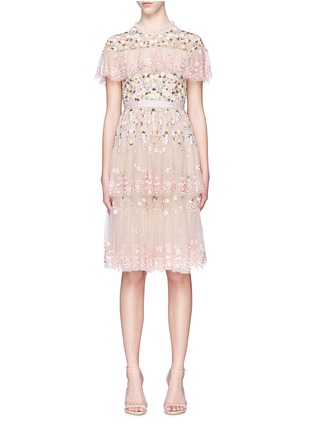 Main View - Click To Enlarge - NEEDLE & THREAD - Floral embellished tiered ruffle tulle dress