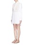 Front View - Click To Enlarge - VALENTINO GARAVANI - Lace panel cotton poplin high-low shirt dress