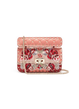 Main View - Click To Enlarge - VALENTINO GARAVANI - 'Rockstud Spike' floral appliqué small quilted leather crossbody bag