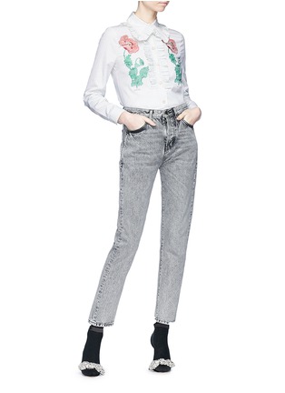 Figure View - Click To Enlarge - GUCCI - Floral embroidered stripe poplin shirt