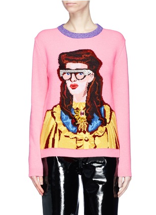 Main View - Click To Enlarge - GUCCI - Embellished princess intarsia wool sweater