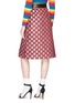 Back View - Click To Enlarge - GUCCI - Belted GG rhombus motif A-line skirt
