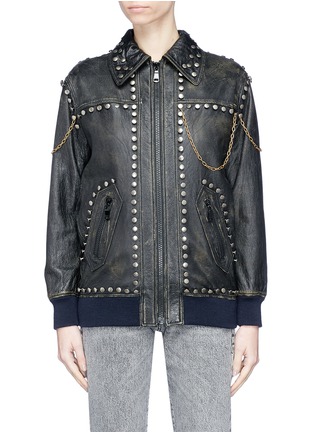 Main View - Click To Enlarge - GUCCI - 'Venere' appliqué stud chain leather jacket