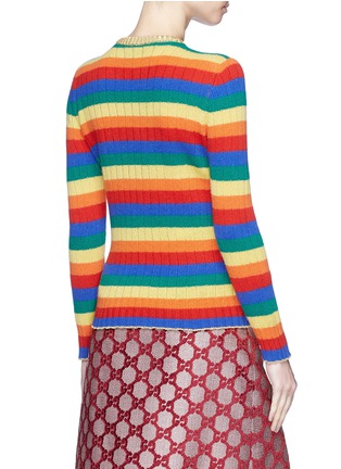 Back View - Click To Enlarge - GUCCI - Teddy bear rainbow stripe wool-cashmere sweater