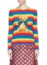 Main View - Click To Enlarge - GUCCI - Teddy bear rainbow stripe wool-cashmere sweater