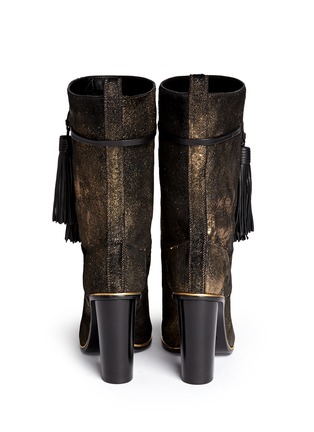 Back View - Click To Enlarge - LANVIN - Metallic brushed calf hair tassel leather boots