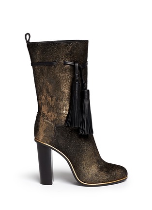 Main View - Click To Enlarge - LANVIN - Metallic brushed calf hair tassel leather boots