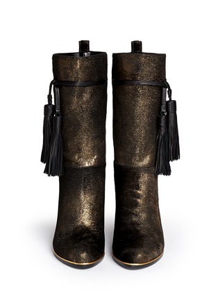 Figure View - Click To Enlarge - LANVIN - Metallic brushed calf hair tassel leather boots