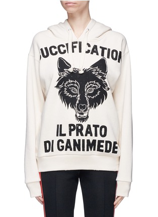 Main View - Click To Enlarge - GUCCI - 'Il Prato di Ganimede Guccification' slogan wolf print hoodie