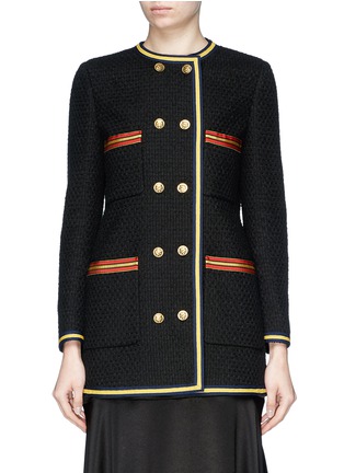 Main View - Click To Enlarge - GUCCI - Web stripe pocket tiger button tweed jacket
