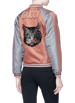 Back View - Click To Enlarge - GUCCI - 'Guccy' mystic cat embellished colourblock bomber jacket