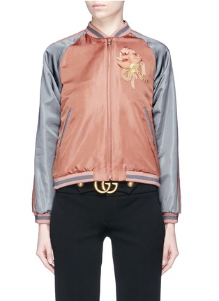 Main View - Click To Enlarge - GUCCI - 'Guccy' mystic cat embellished colourblock bomber jacket