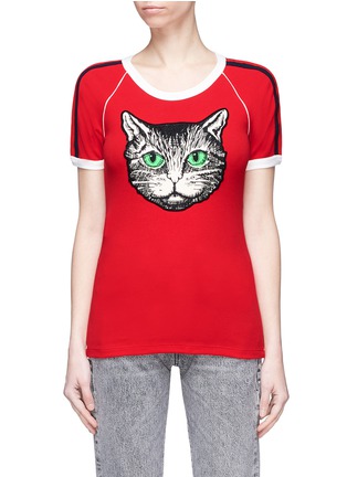Main View - Click To Enlarge - GUCCI - Mystic cat appliqué raglan T-shirt