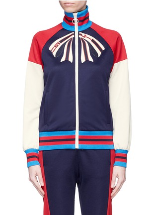Main View - Click To Enlarge - GUCCI - 'Guccify Yourself' slogan bow print colourblock track jacket