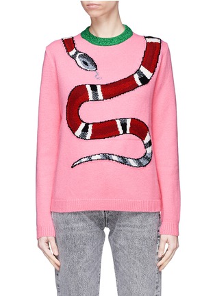 Main View - Click To Enlarge - GUCCI - Kingsnake intarsia wool sweater