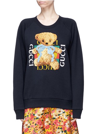 Main View - Click To Enlarge - GUCCI - Teddy bear appliqué logo print sweatshirt