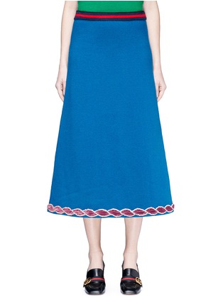 Main View - Click To Enlarge - GUCCI - Glass crystal velvet torchon wool knit midi skirt
