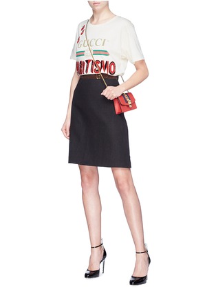 Figure View - Click To Enlarge - GUCCI - Logo buckle belted skirt